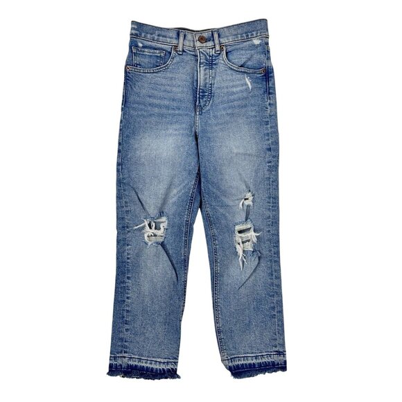 Express Denim - EXPRESS Women's Light Wash Distressed Raw Hem Mom Jean Super High Rise 00